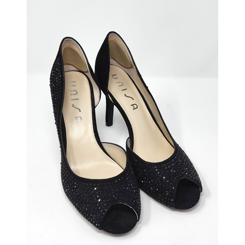 Unisa Shoes Womens 8.5M Black Fabric Peep Toe Heels  Holiday Evening